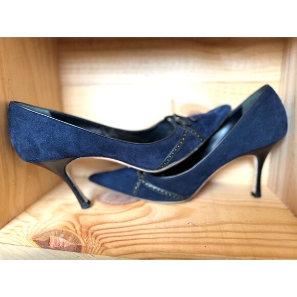 Alexandra Neel Royal Navy Blue Suede Leather Pointy Heels Size IT 38.5 = US 7.5 - Picture 5 of 12